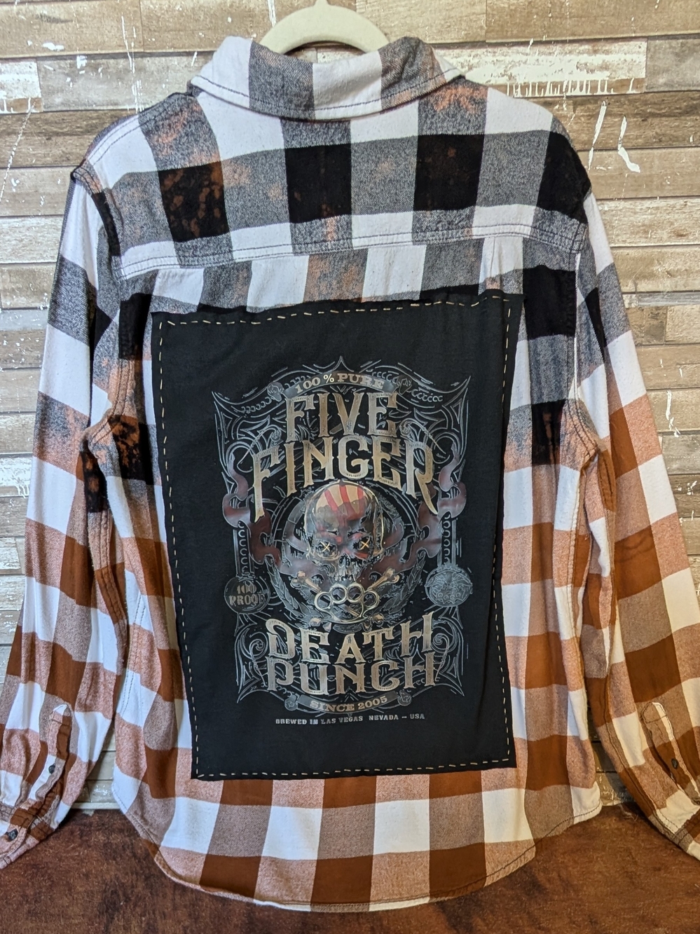 Five Finger Death Punch Upcycled Handcrafted Dip Dyed Bleached Flannel Shirt